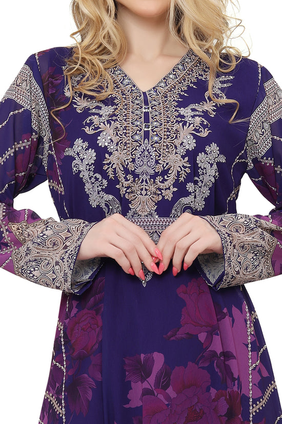 Digital Printed Party Gown With Long Sleeve