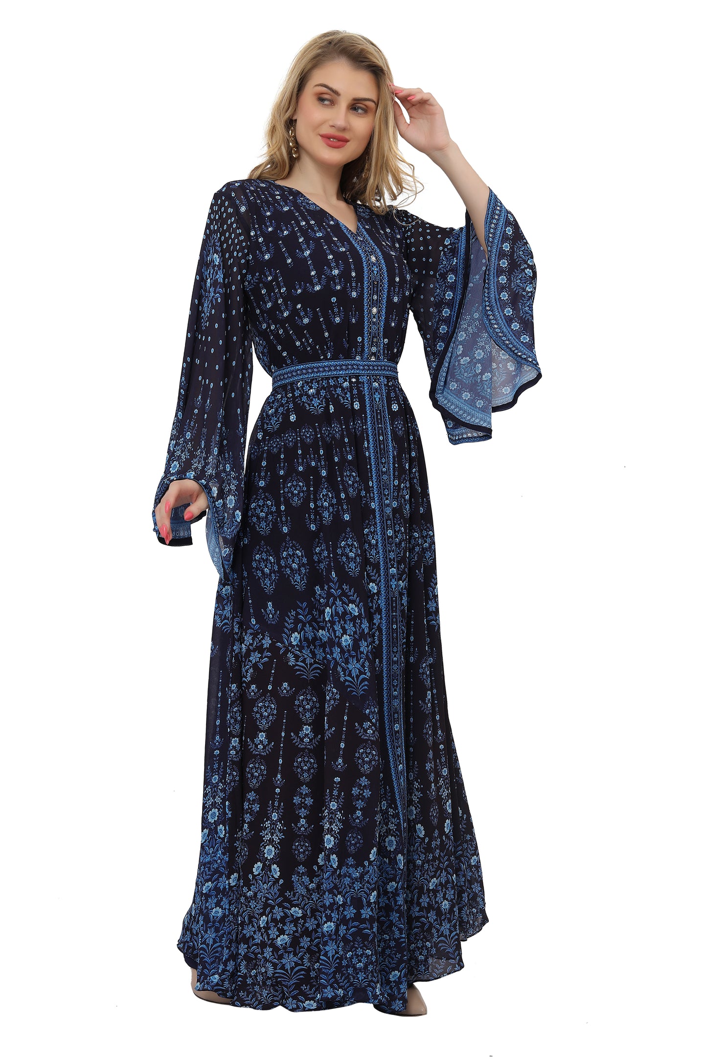 Digital Printed Kaftan Evening Gown