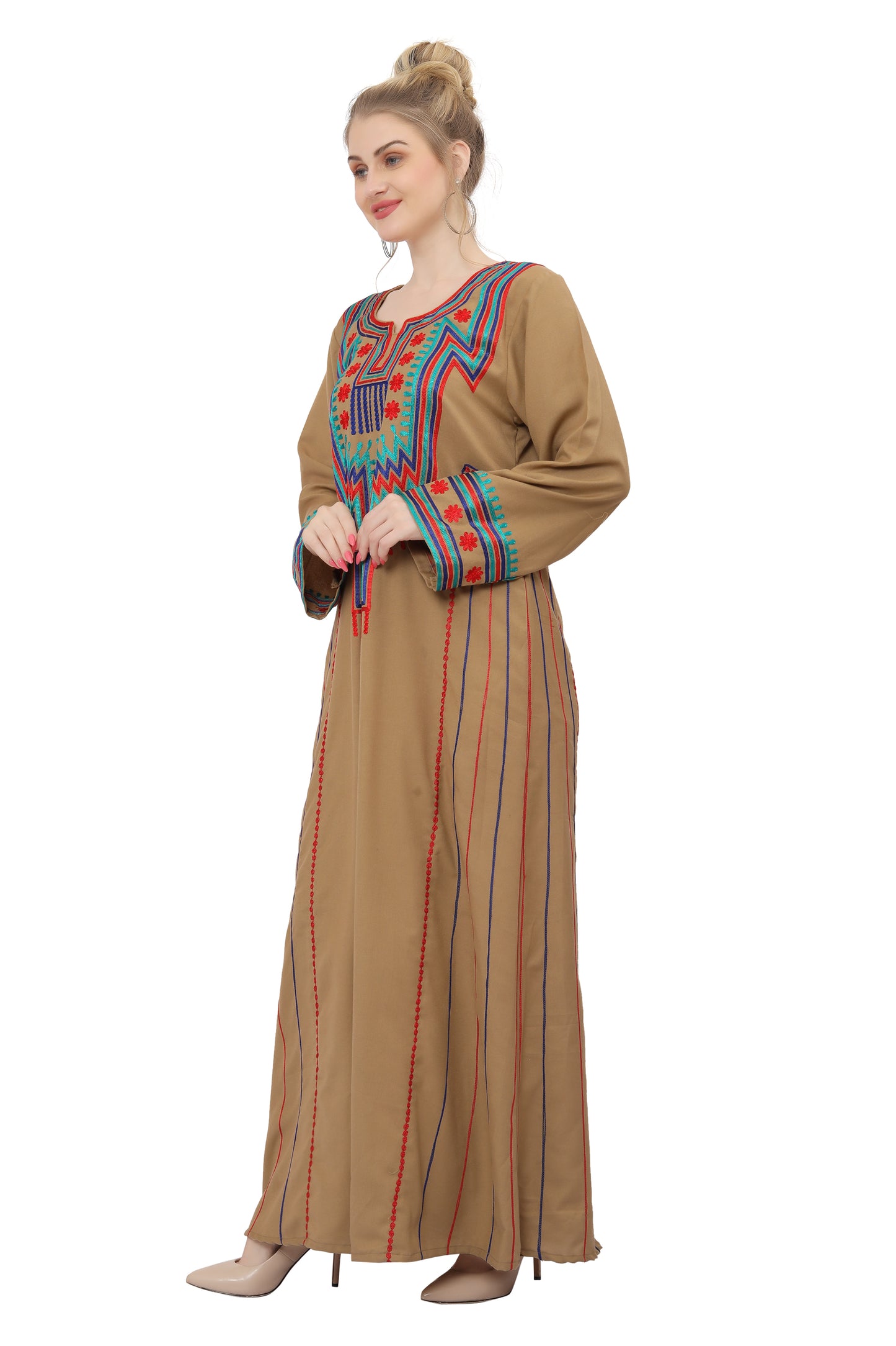 Traditional Caftan In Multicolor Embroidery Gown