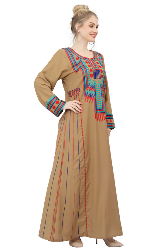 Traditional Caftan In Multicolor Embroidery Gown