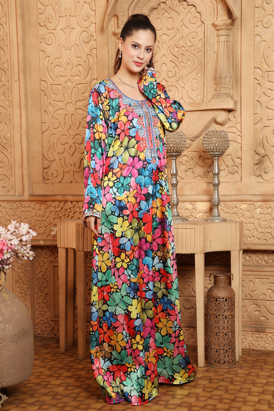 Eid Party Dress Floral Print Summer Islam Hijab Long Gown