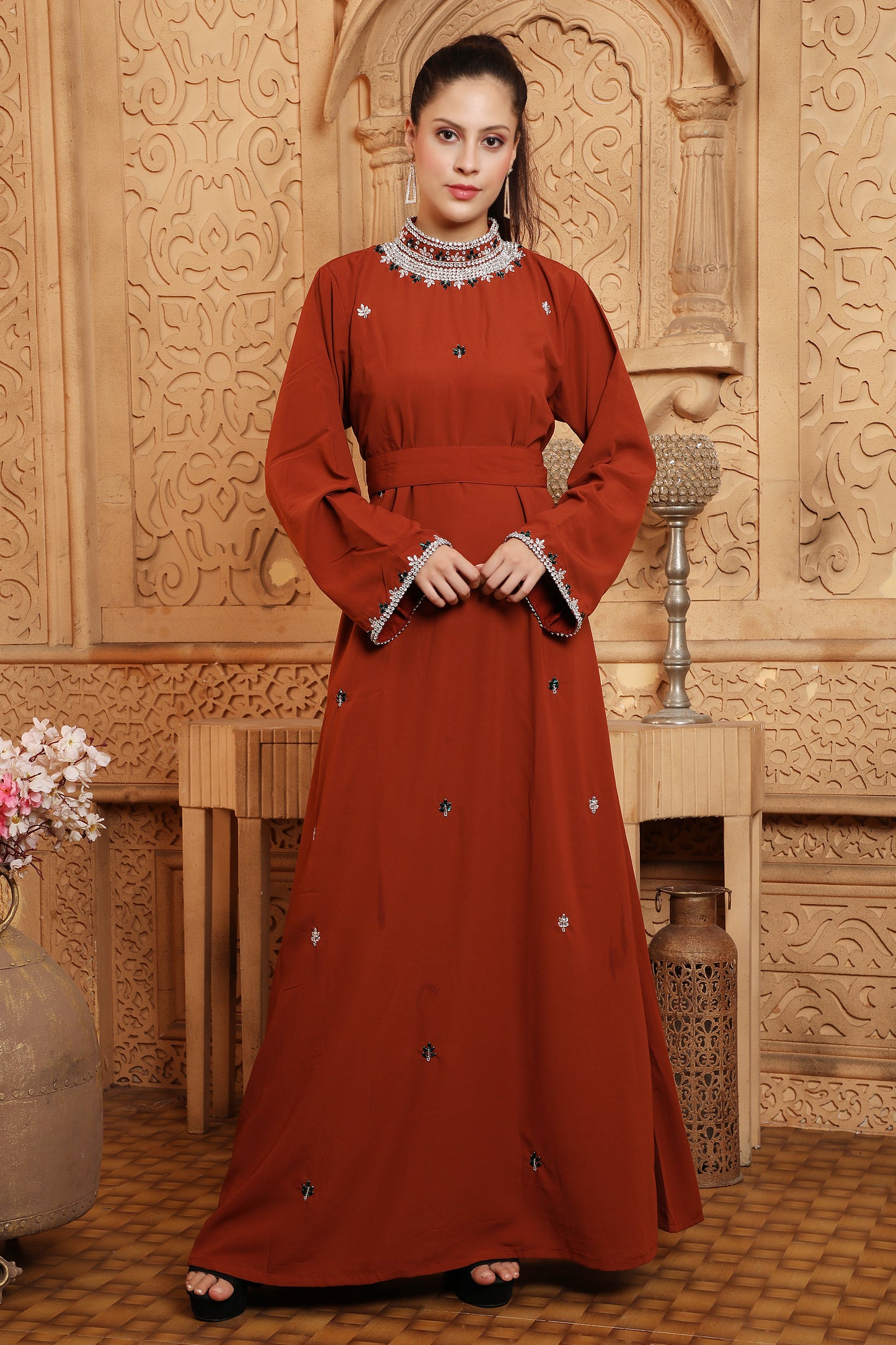 Eid Mubarak Maghribi Caftan Maroon Wedding Gown