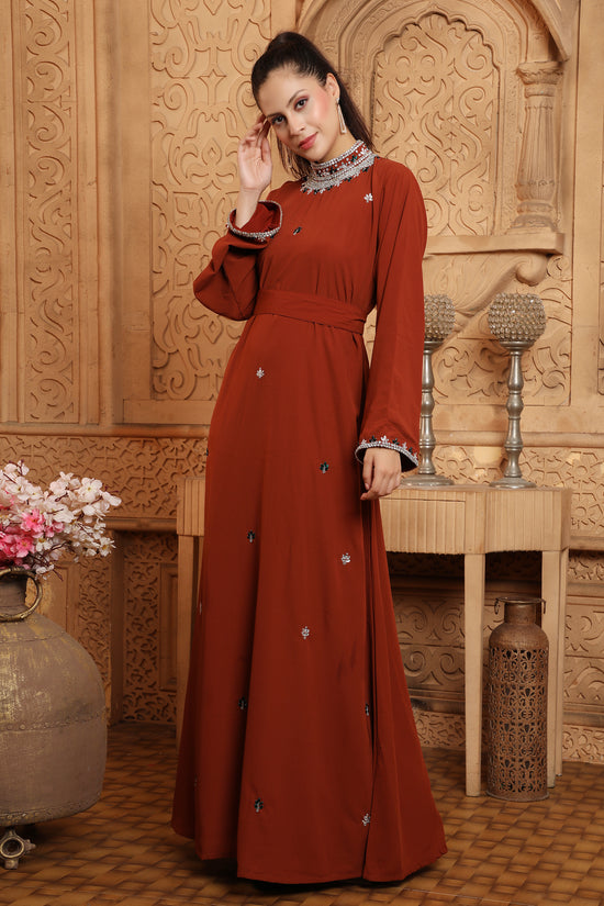 Eid Mubarak Maghribi Caftan Maroon Wedding Gown