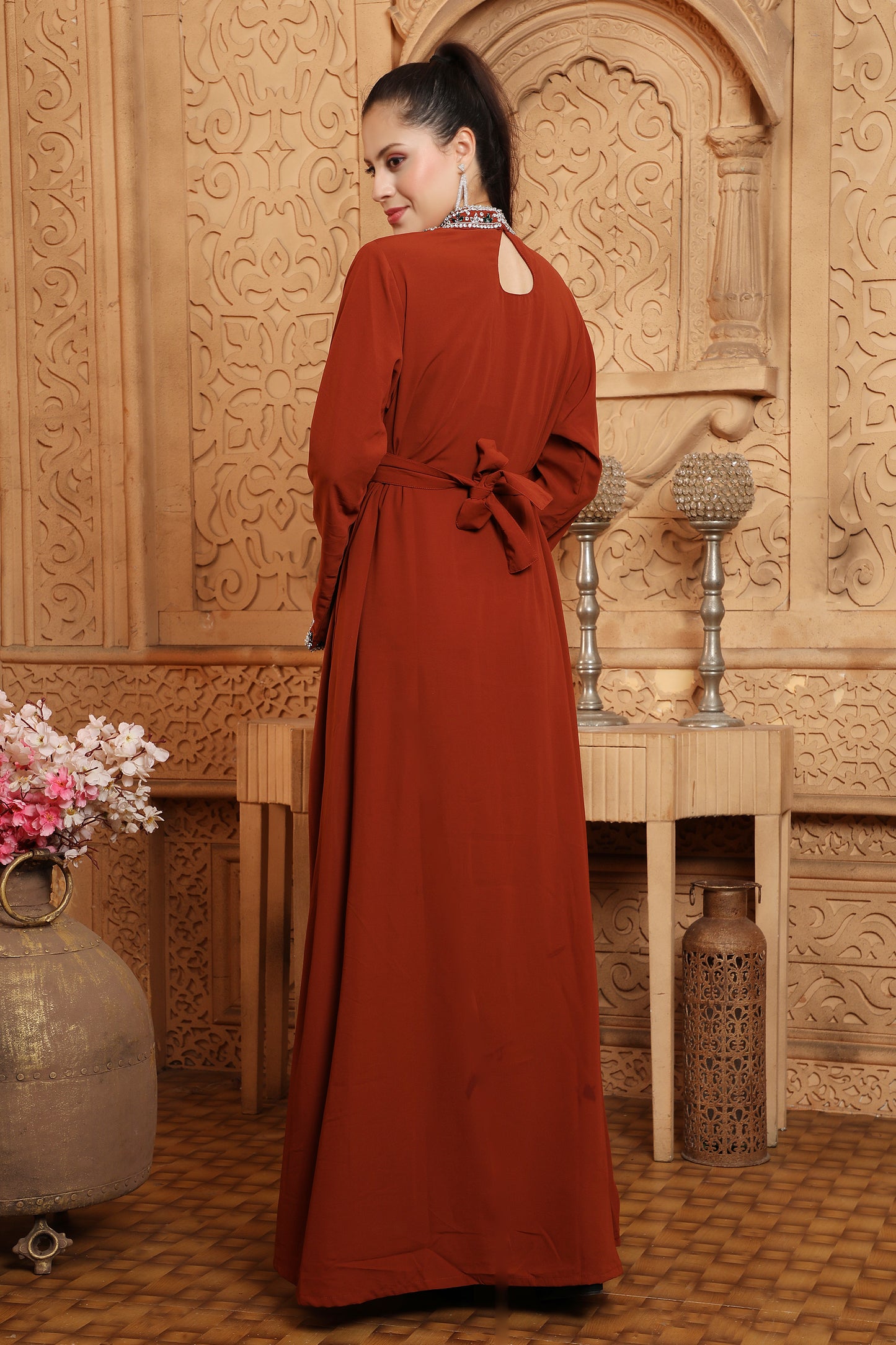 Eid Mubarak Maghribi Caftan Maroon Wedding Gown