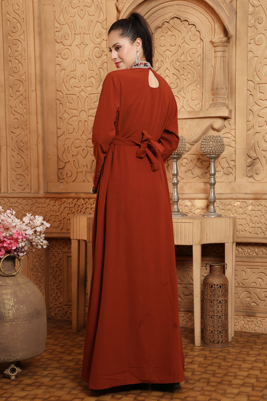 Eid Mubarak Maghribi Caftan Maroon Wedding Gown