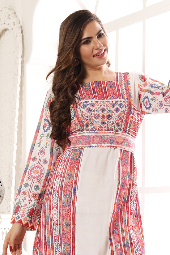 Multicoloured Tatreez Embroidered Malaka Gown