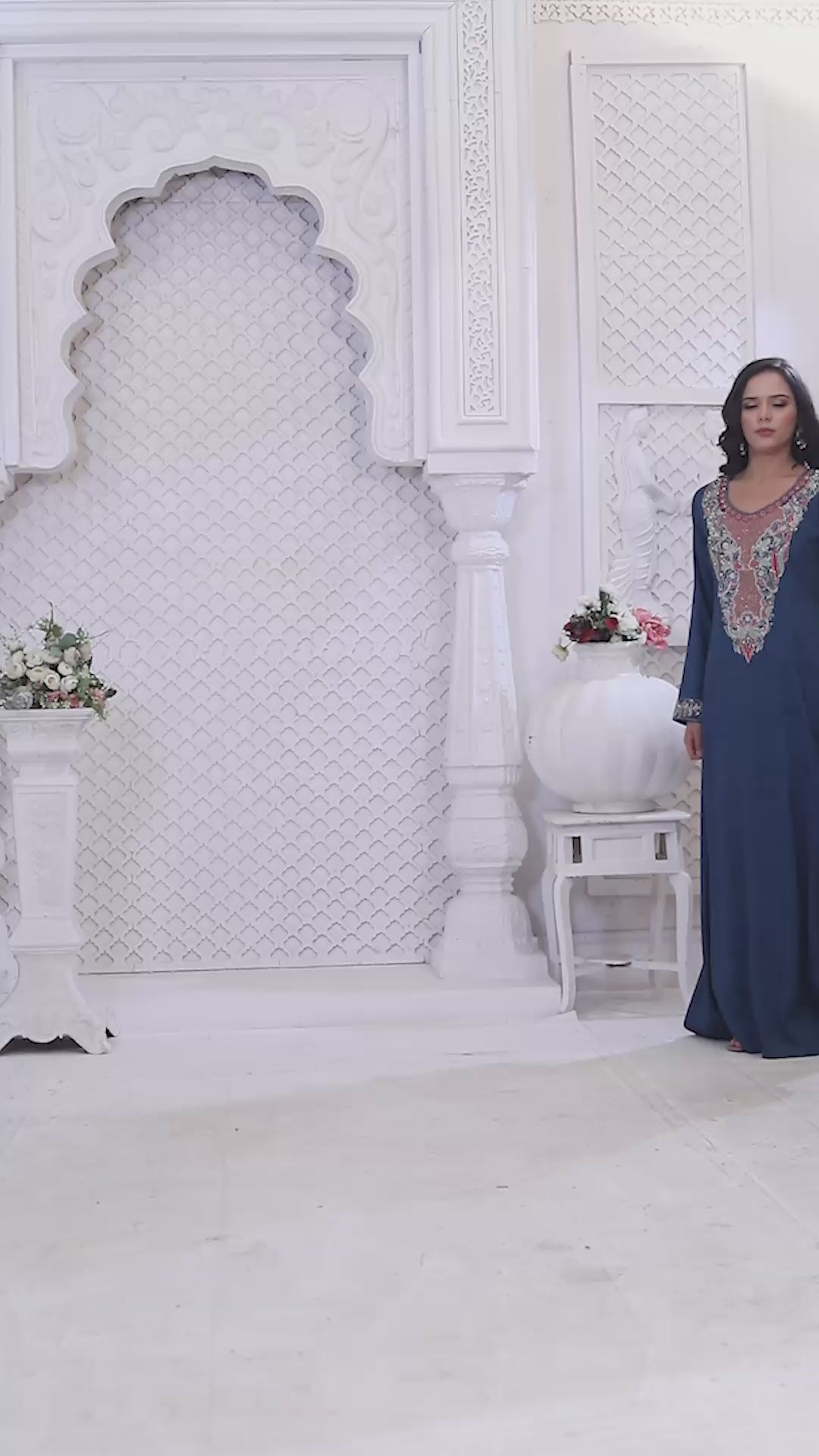 Modestwear Teal Blue Jalabiya with Thread and Stone Embroidery