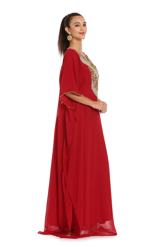 Hand Embroidery Kaftan in Red Georgette by Maxim Creation - Maxim Creation