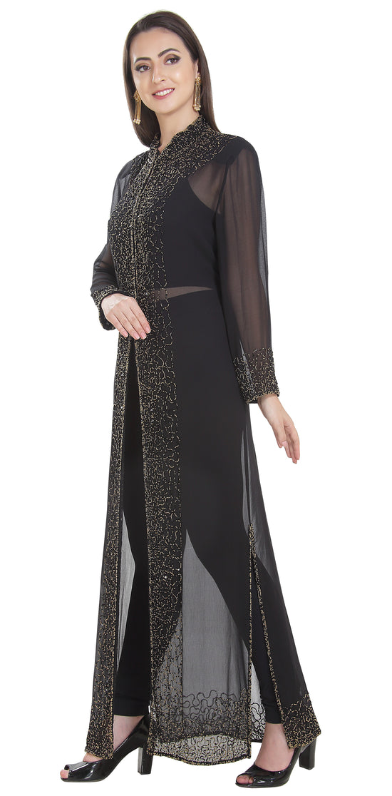 Long Overcoat Jacket With Embroidery - Maxim Creation