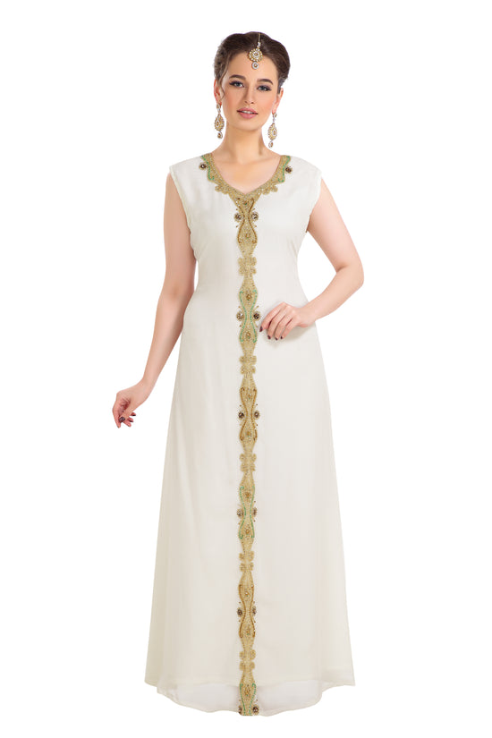 Sleeveless Nightwear With Colorful Beads Maxi Gown - Maxim Creation