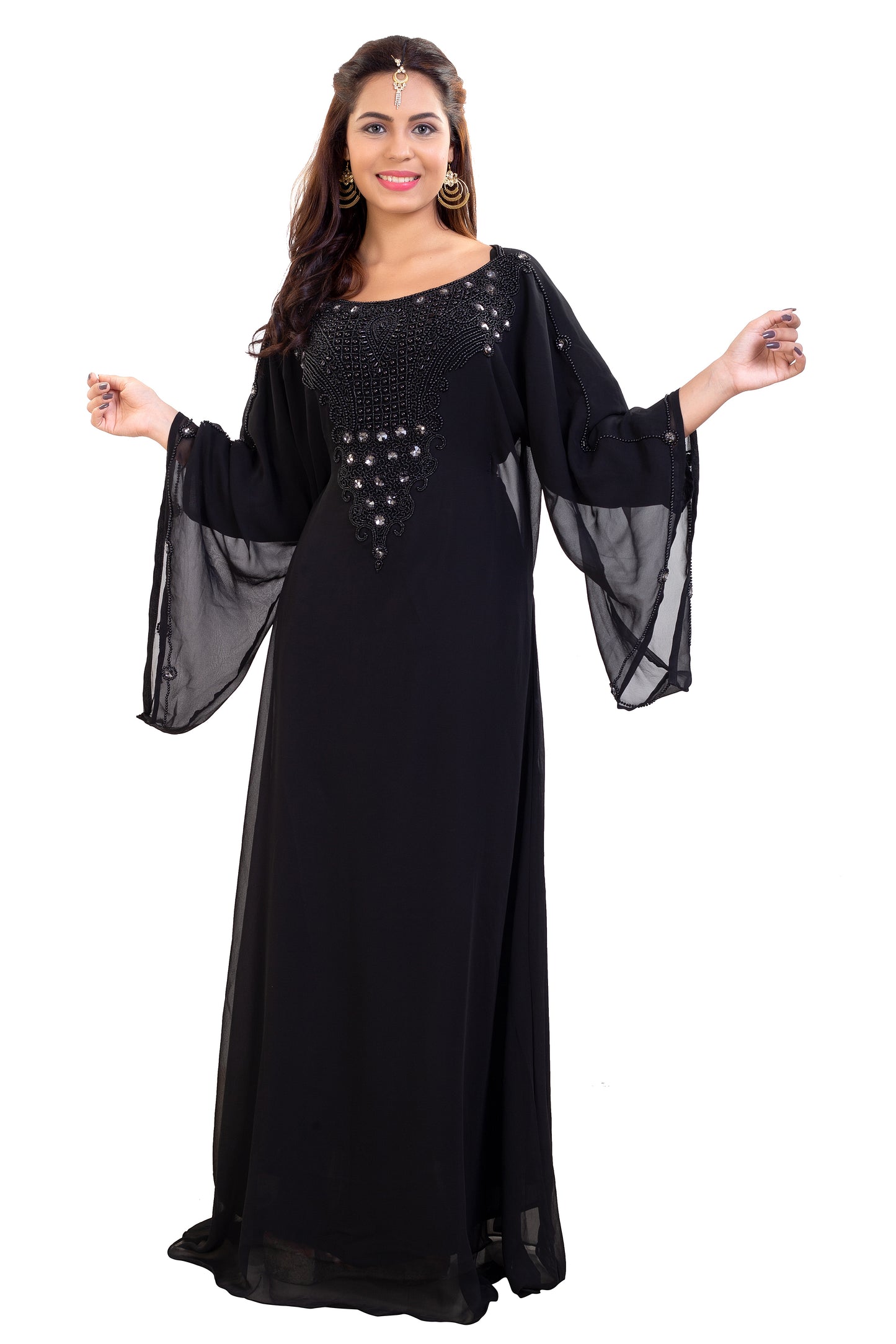 Farasha Maxi With Black Stones Embroidered Gown - Maxim Creation