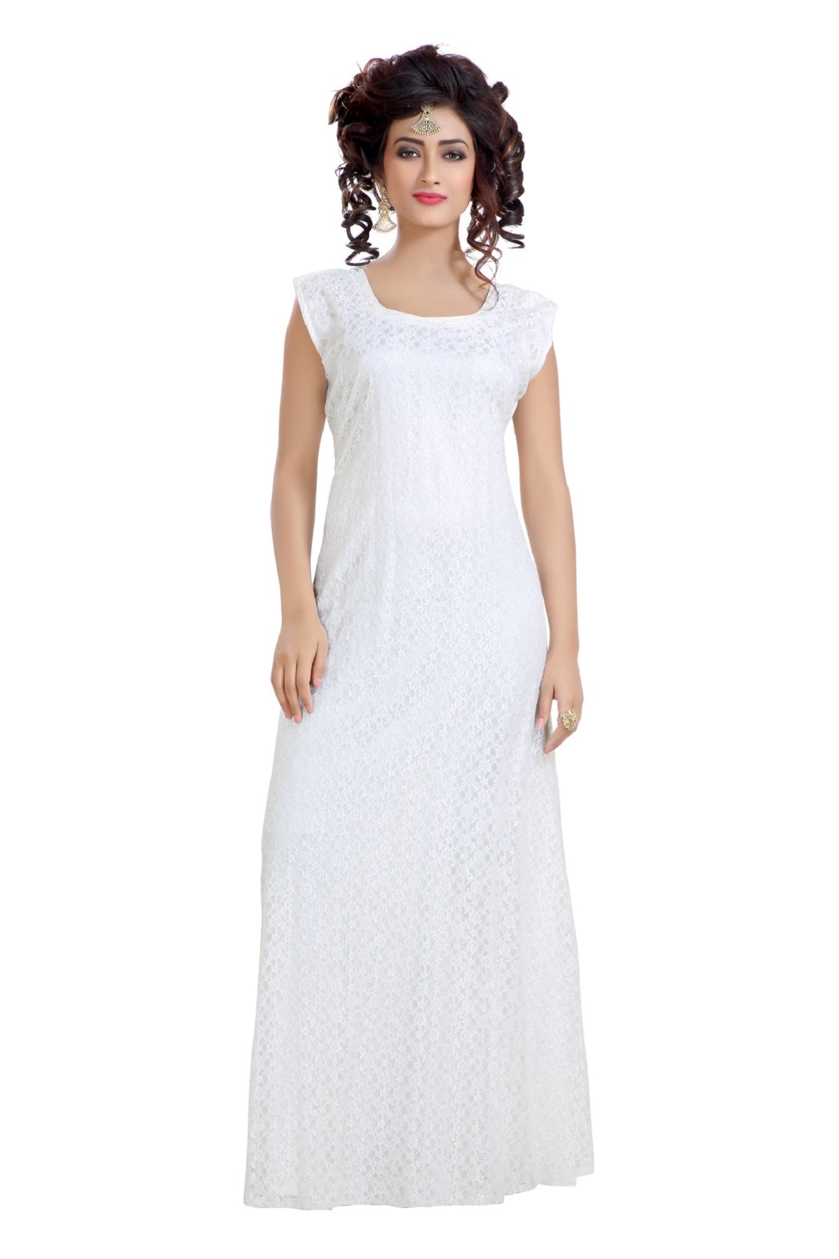 Night Gown in Flower Net Fabric Maxi Dress - Maxim Creation