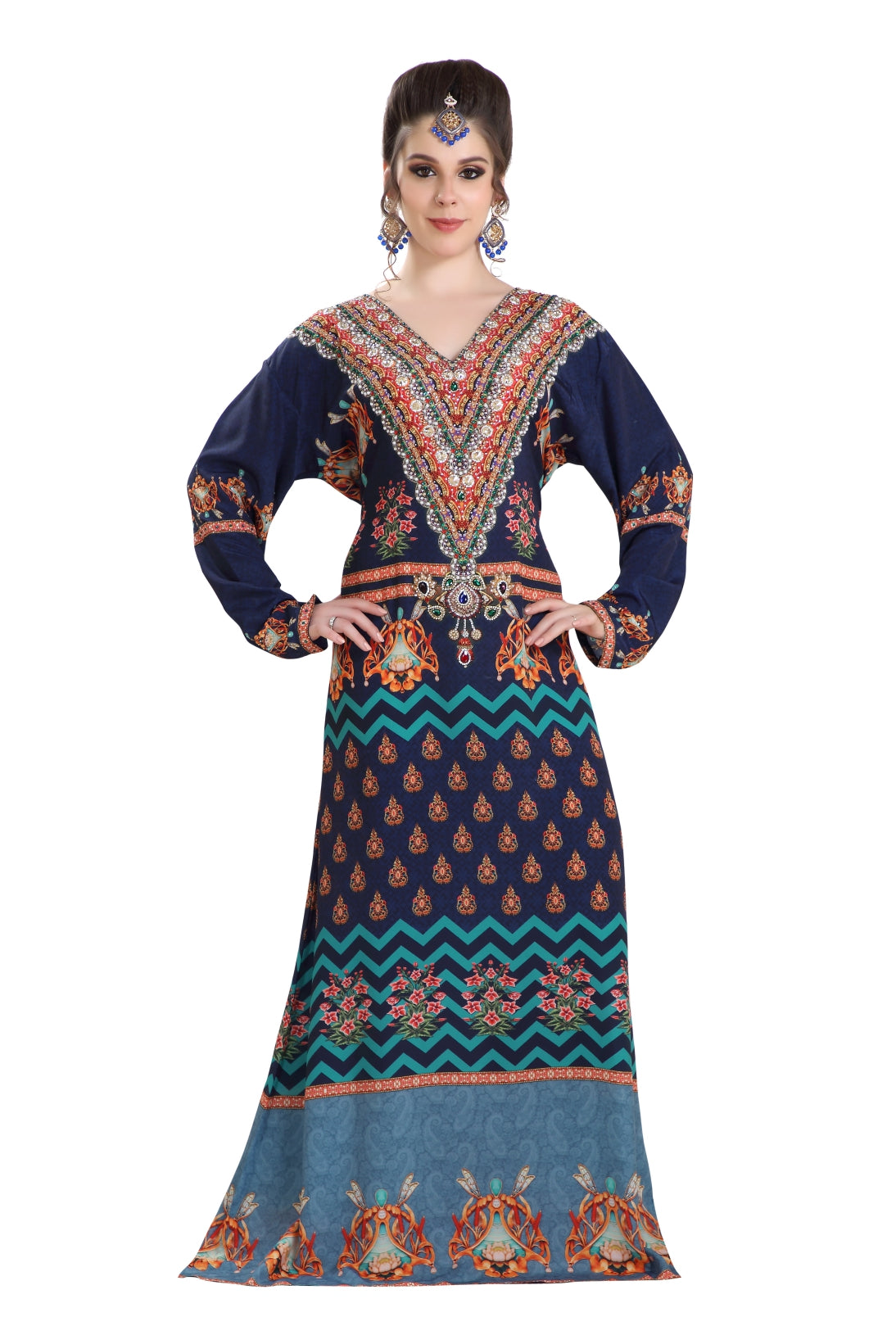 Beach Dress With Crystal Bead Printed Caftan - Maxim Creation