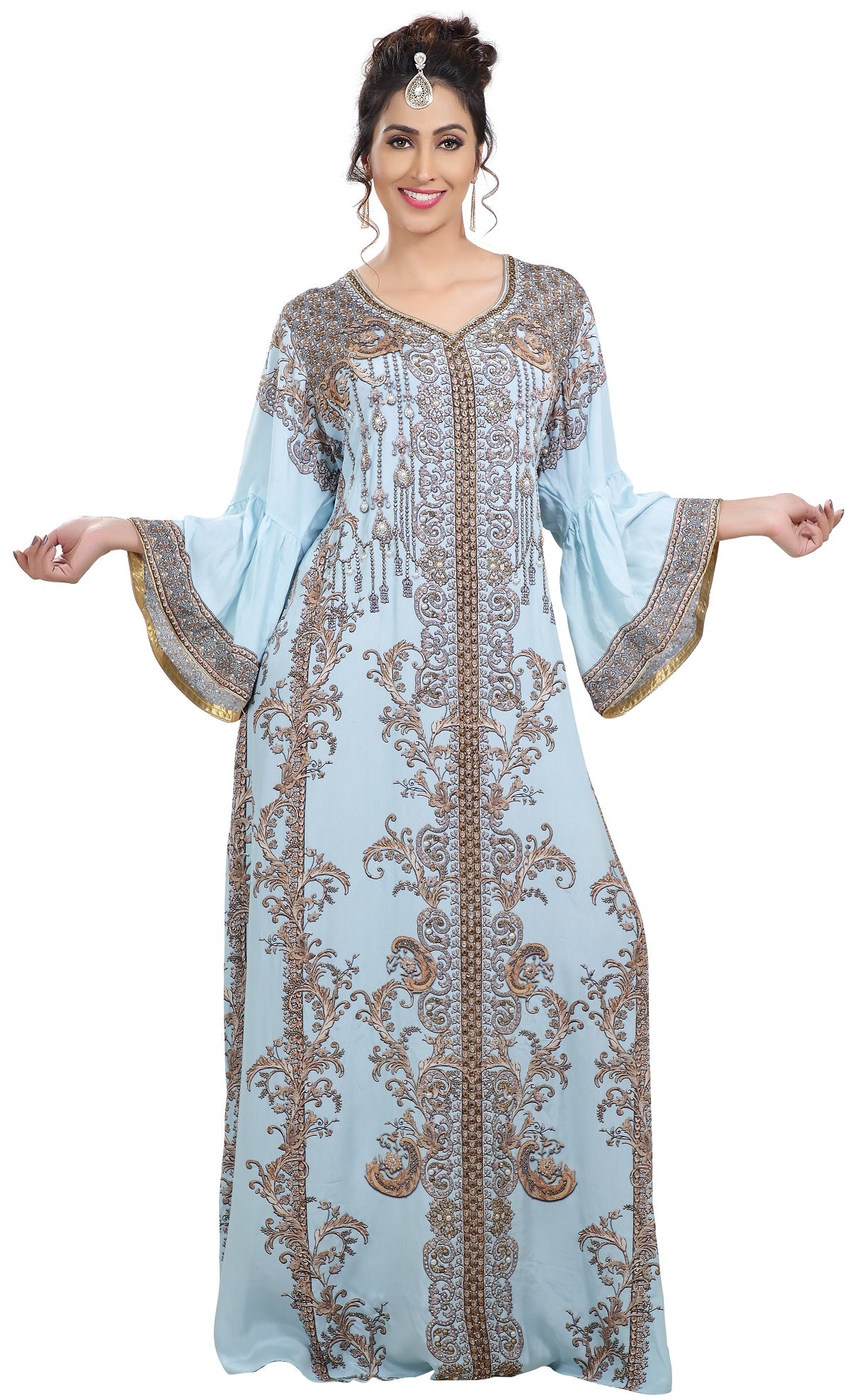 Digital Printed Party Gown With Crystal Embroidered - Maxim Creation