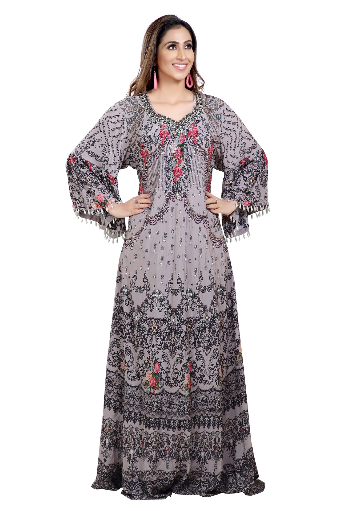 Floral Digital Printed Haute Coutre Kaftan Embroidery - Maxim Creation