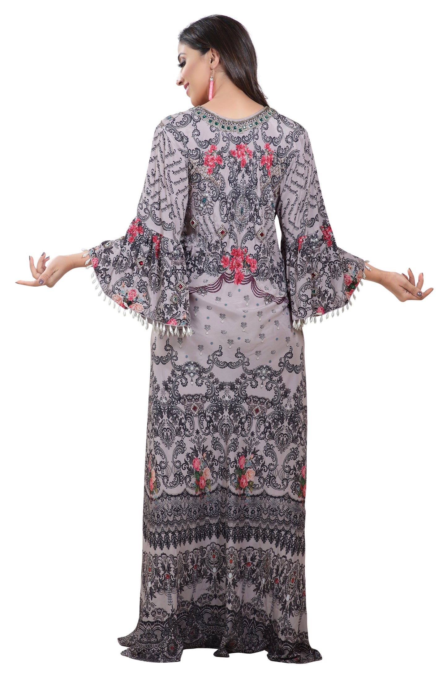 Floral Digital Printed Haute Coutre Kaftan Embroidery - Maxim Creation
