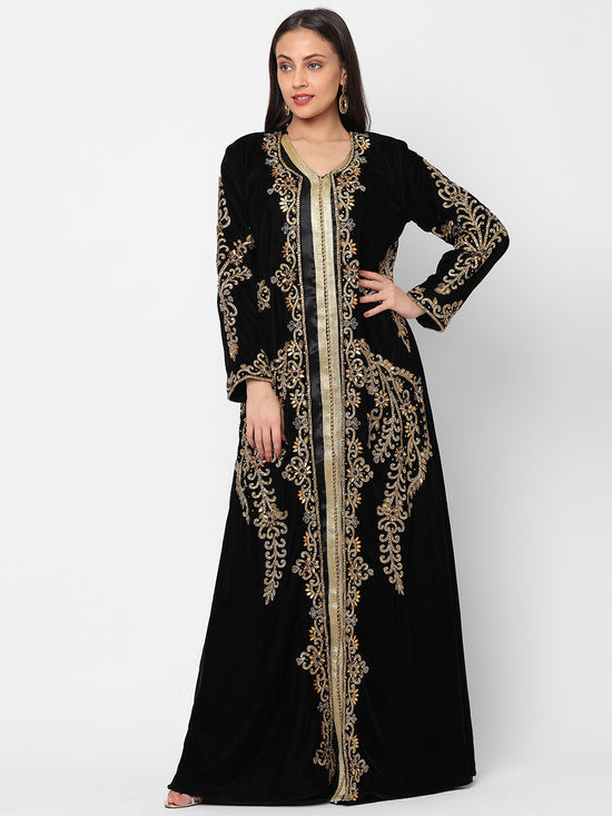 Hand Embroidered Designer Wedding Kaftan in Black Velvet - Maxim Creation