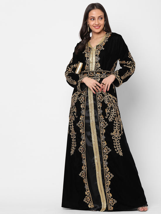 Hand Embroidered Designer Wedding Kaftan in Black Velvet - Maxim Creation