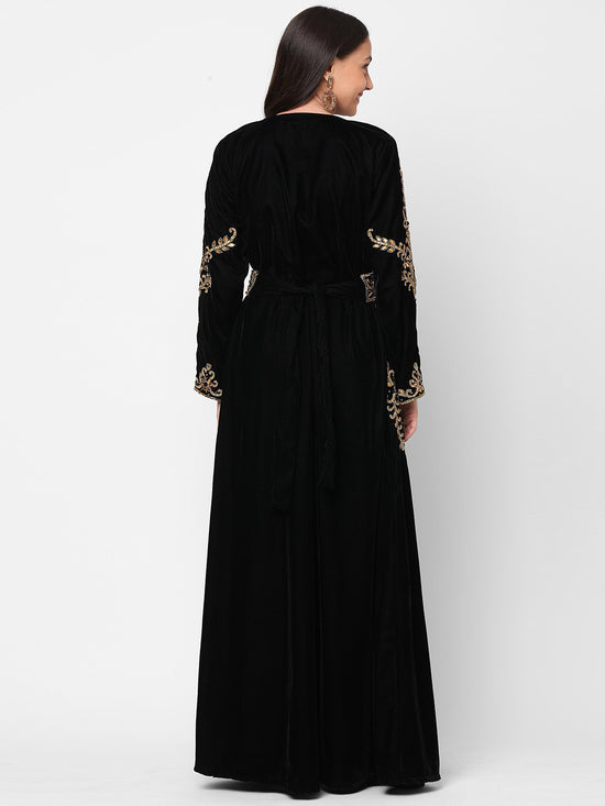 Hand Embroidered Designer Wedding Kaftan in Black Velvet - Maxim Creation