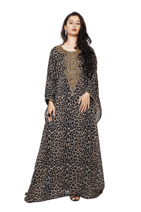Leopard Print Kaftan Embroidery Handcrafted by Maxim Creation - Maxim Creation