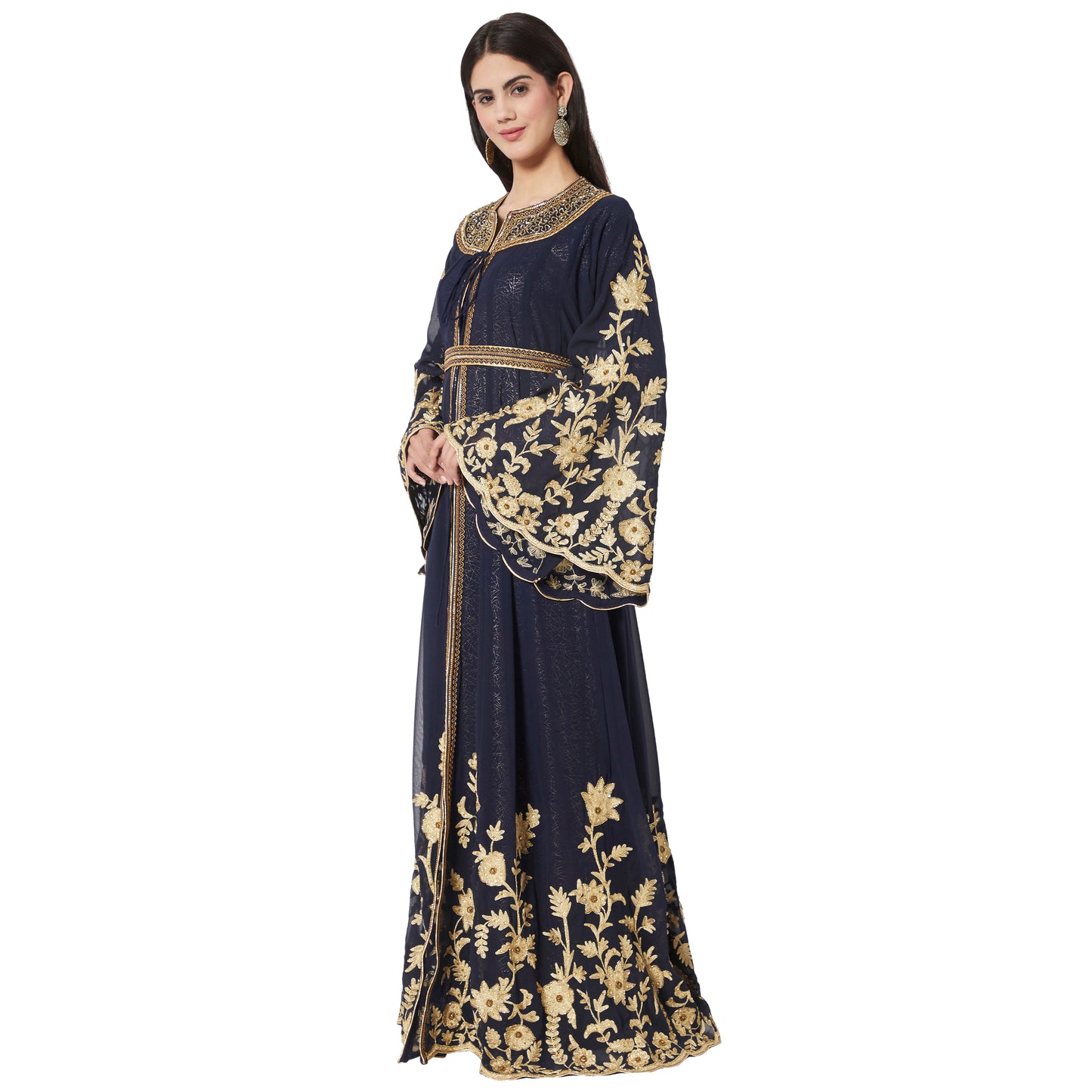 Designer Arabian Kaftan Golden Embroidered Party Dress - Maxim Creation