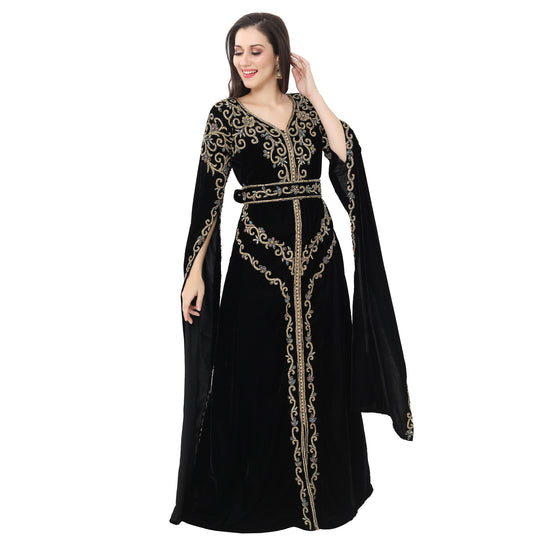 Long Sleeve Designer Bridal Wear Long Kaftan In Velvet Fabric - Maxim Creation