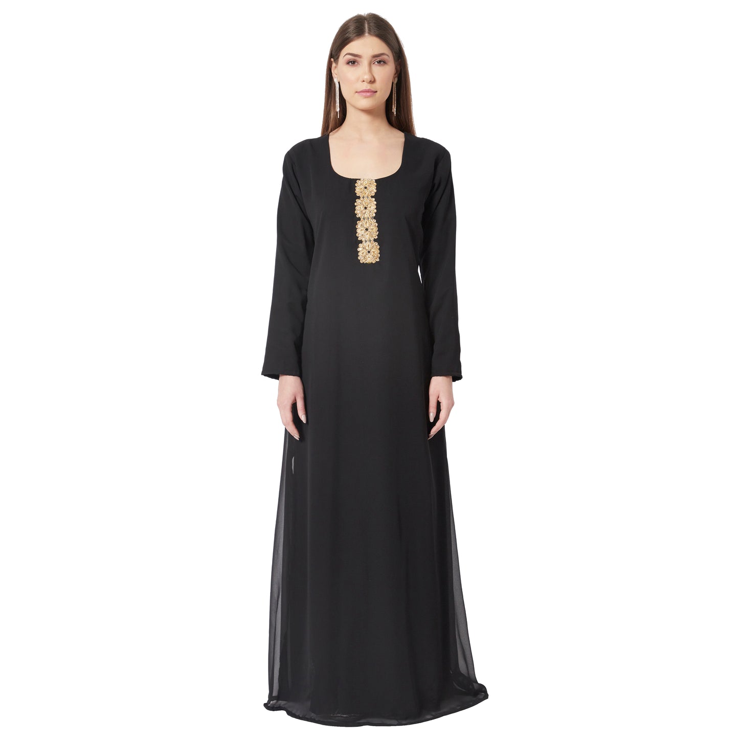 Black Wedding Gown Designer Maxi Dress with Threadwork Embroidery - Maxim Creation