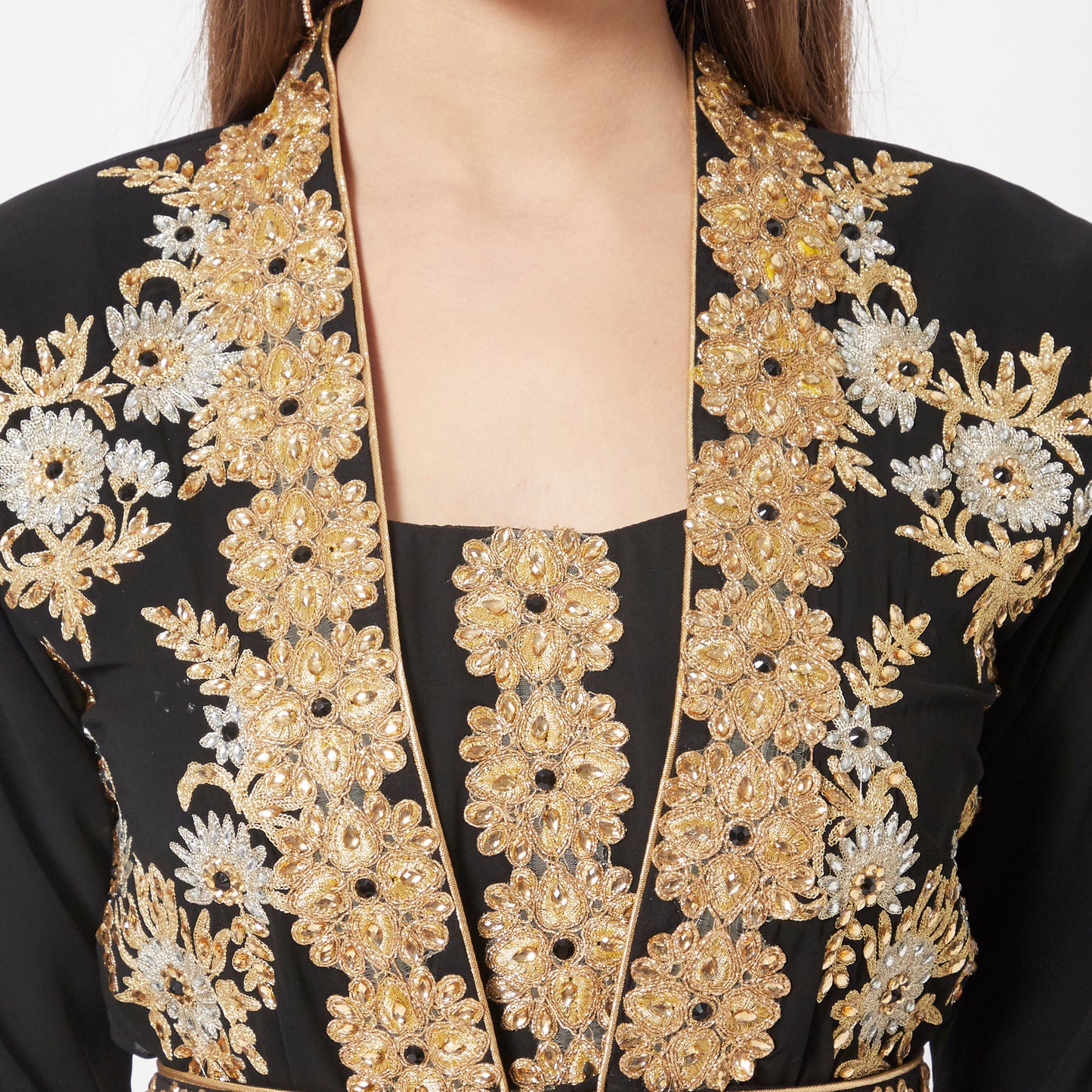Black Wedding Gown Designer Maxi Dress with Threadwork Embroidery - Maxim Creation