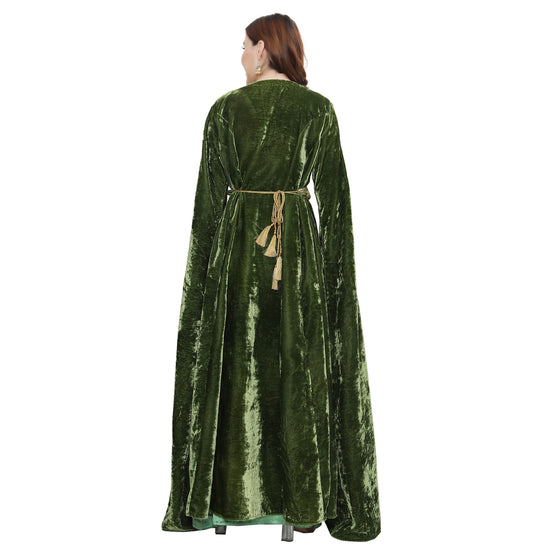 Designer Kaftan Bridal Gown in Henna Green Velvet - Maxim Creation