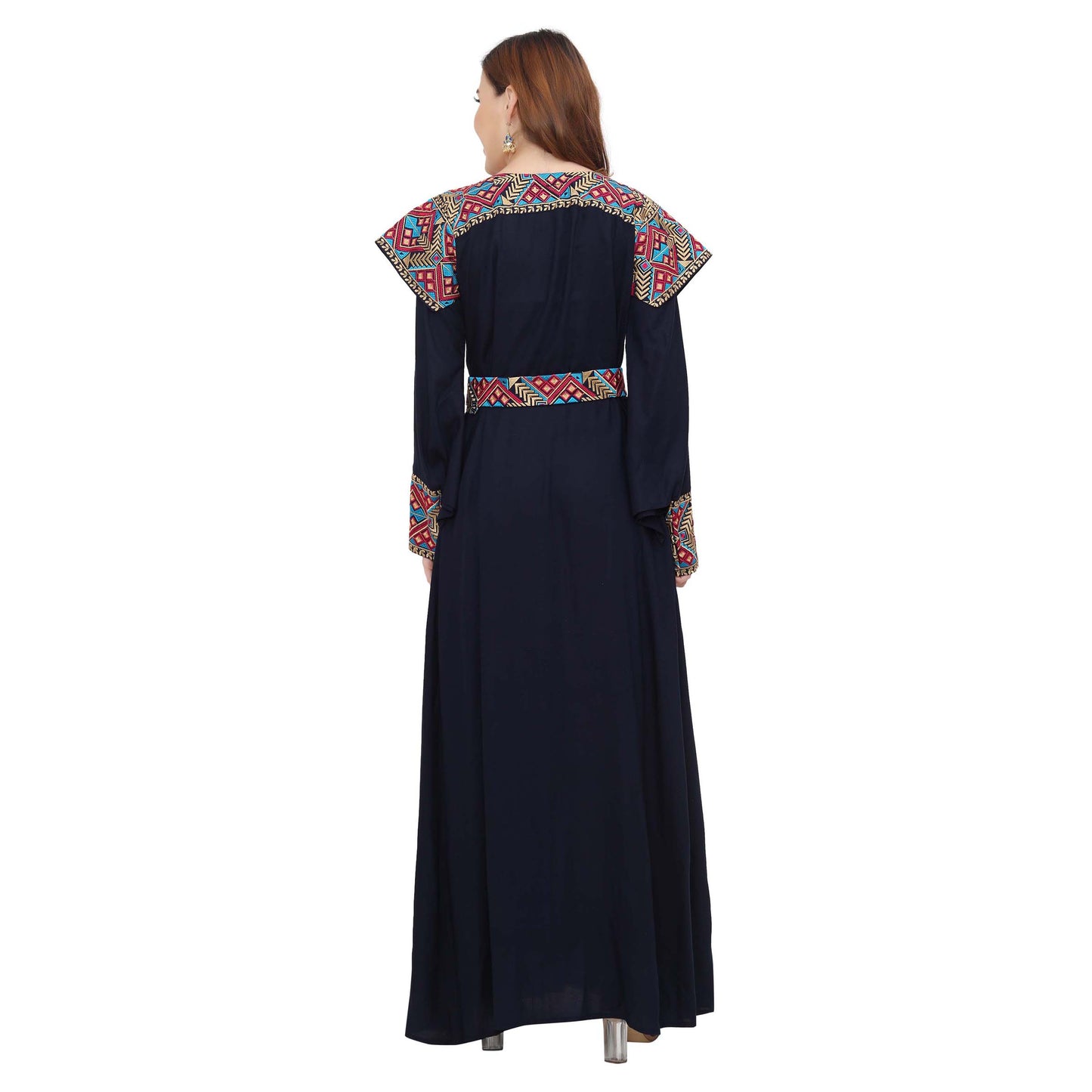 Traditional Kaftan in Multicolor Embroidery with Cap Sleeve - Maxim Creation