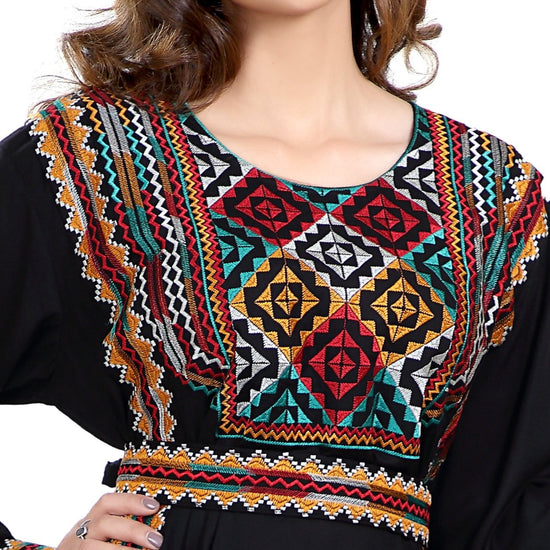 Multicoloured Cross-Stitch Threadwork Embroidery Kaftan - Maxim Creation