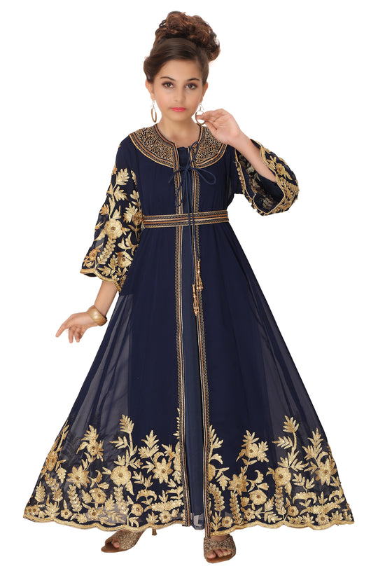 Designer Arabian Kaftan Golden Embroidered Party Dress - Maxim Creation