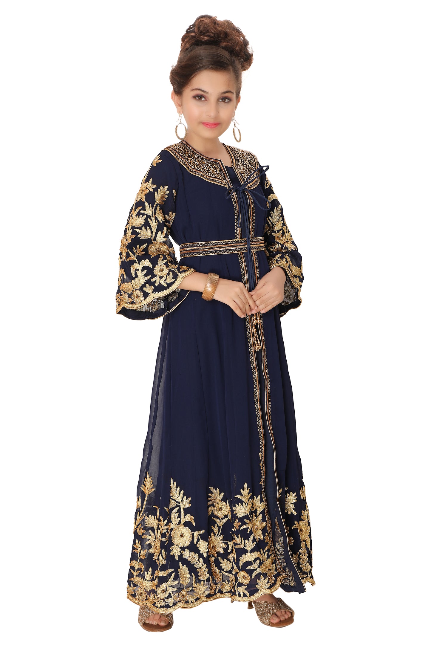 Designer Arabian Kaftan Golden Embroidered Party Dress - Maxim Creation