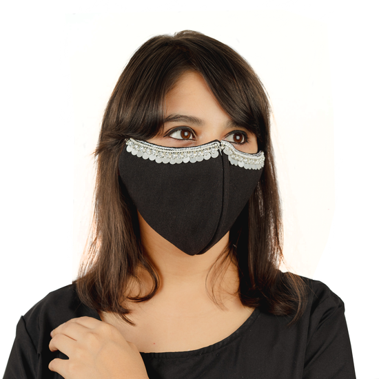 Cotton Face Mask with Hanging Tassel Embroidery (1 Style X 6 colours) - Maxim Creation