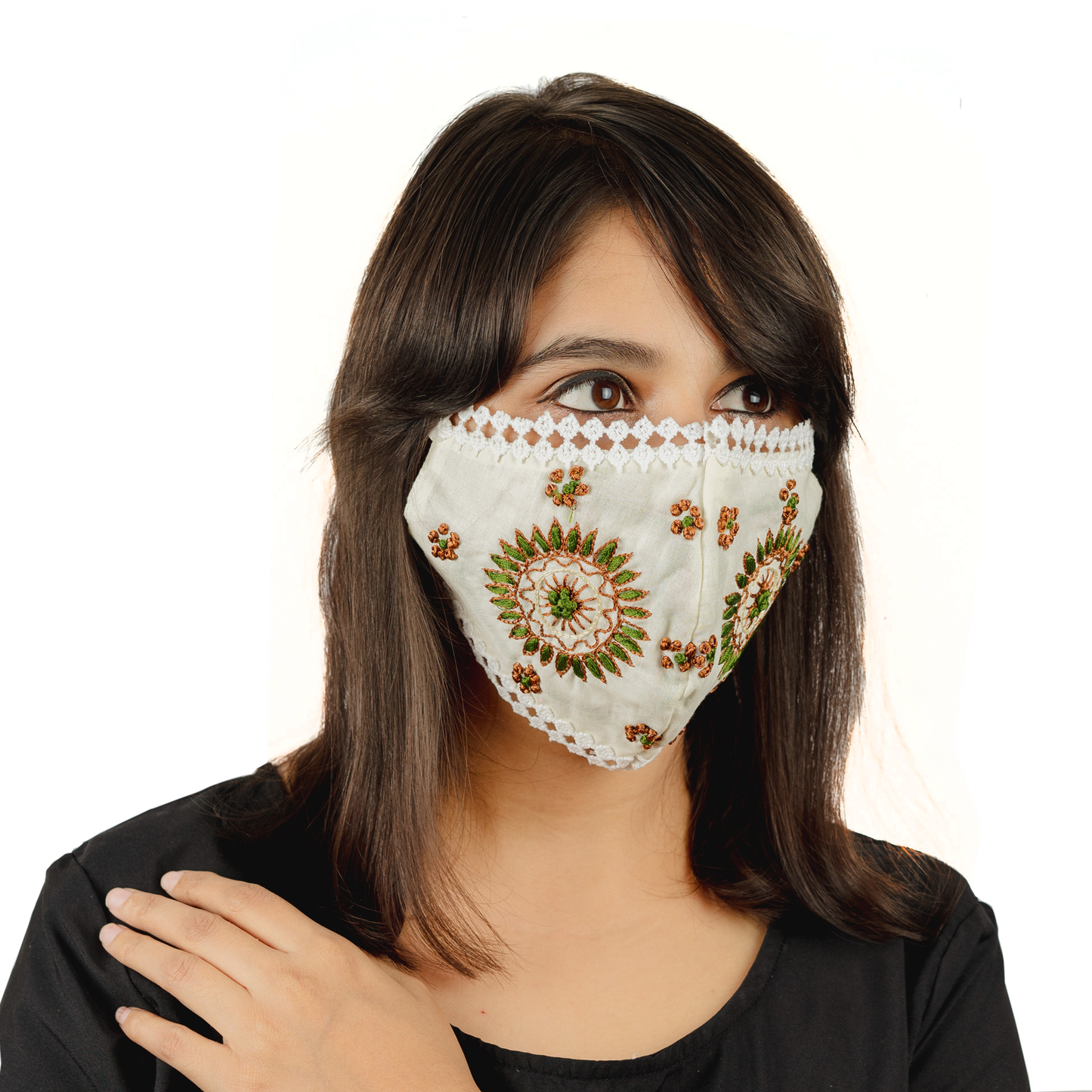 Floral Embroidery on Cotton Face Mask (Pack of 1 set in 4 Different Styles) - Maxim Creation
