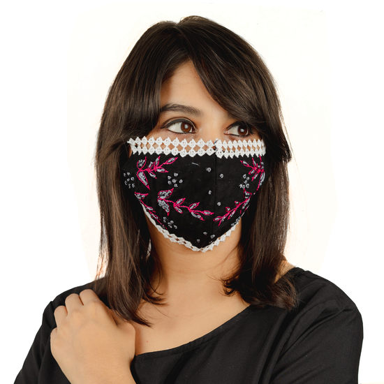 Cotton Lace Face Mask with Floral Thread Embroidery (Pack of 1 set in 4 Different Styles) - Maxim Creation
