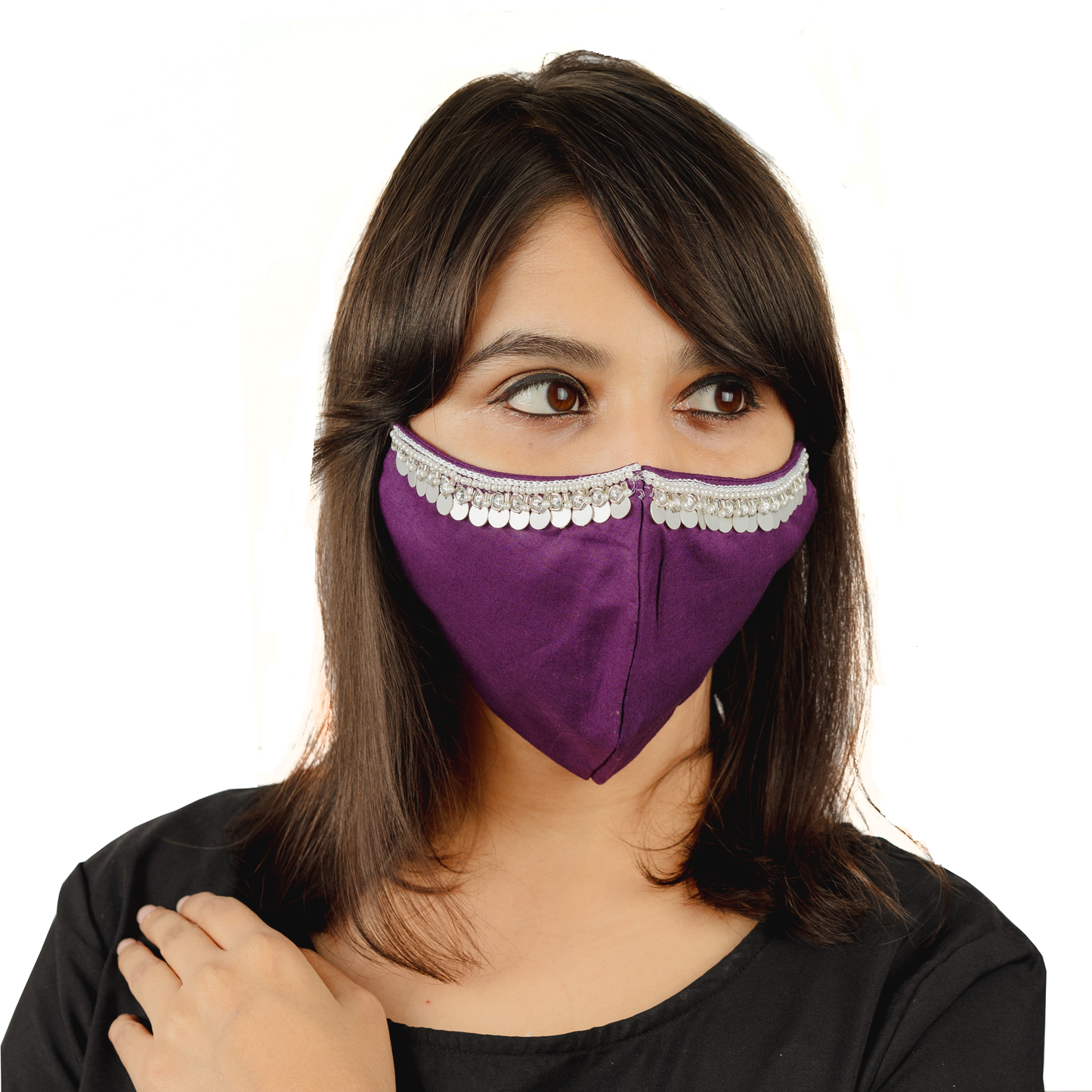 Purple Coloured Embroidered Cotton Face Mask - Maxim Creation